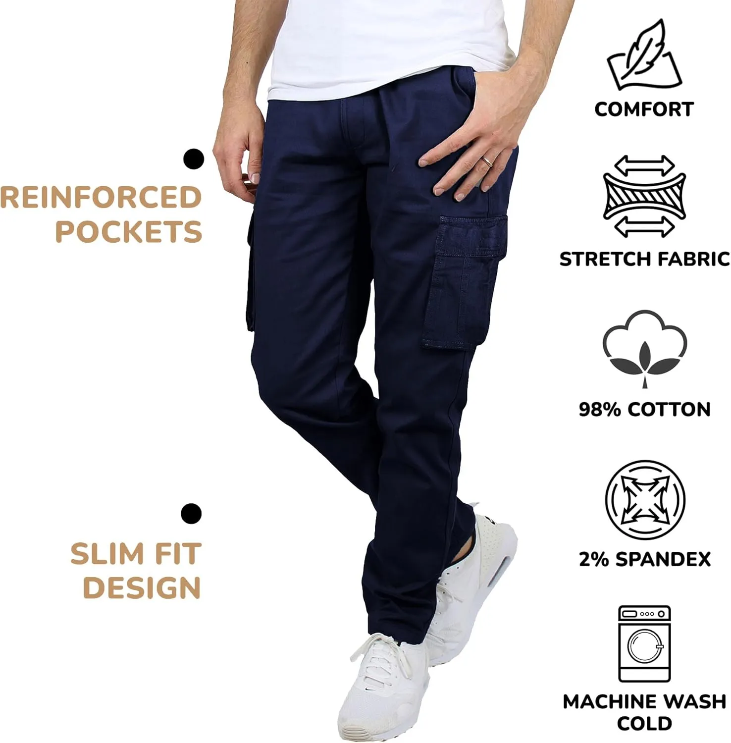 2-Pack Men's Flex-Stretch Cotton Cargo Pants, 31-Inch Inseam - Comfortable and Durable