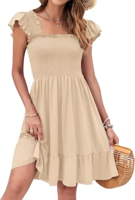 AUSELILY Women's Summer Dresses 2025 Casual Sleeveless Square Neck Smocked Ruffle Backless Short Flowy Beach Sundress
