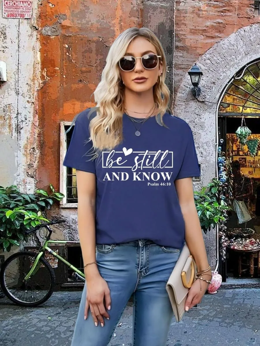 Be Still and Know Shirts for Women Casual Short Sleeve Christian Tee Tops