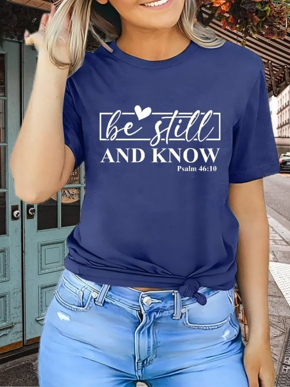 Be Still and Know Shirts for Women Casual Short Sleeve Christian Tee Tops