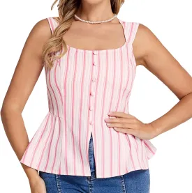 Belle Poque Summer Peplum Tops for Women Cute Square Neck Sleeveless Tops Striped Babydoll Tops Trendy 2025