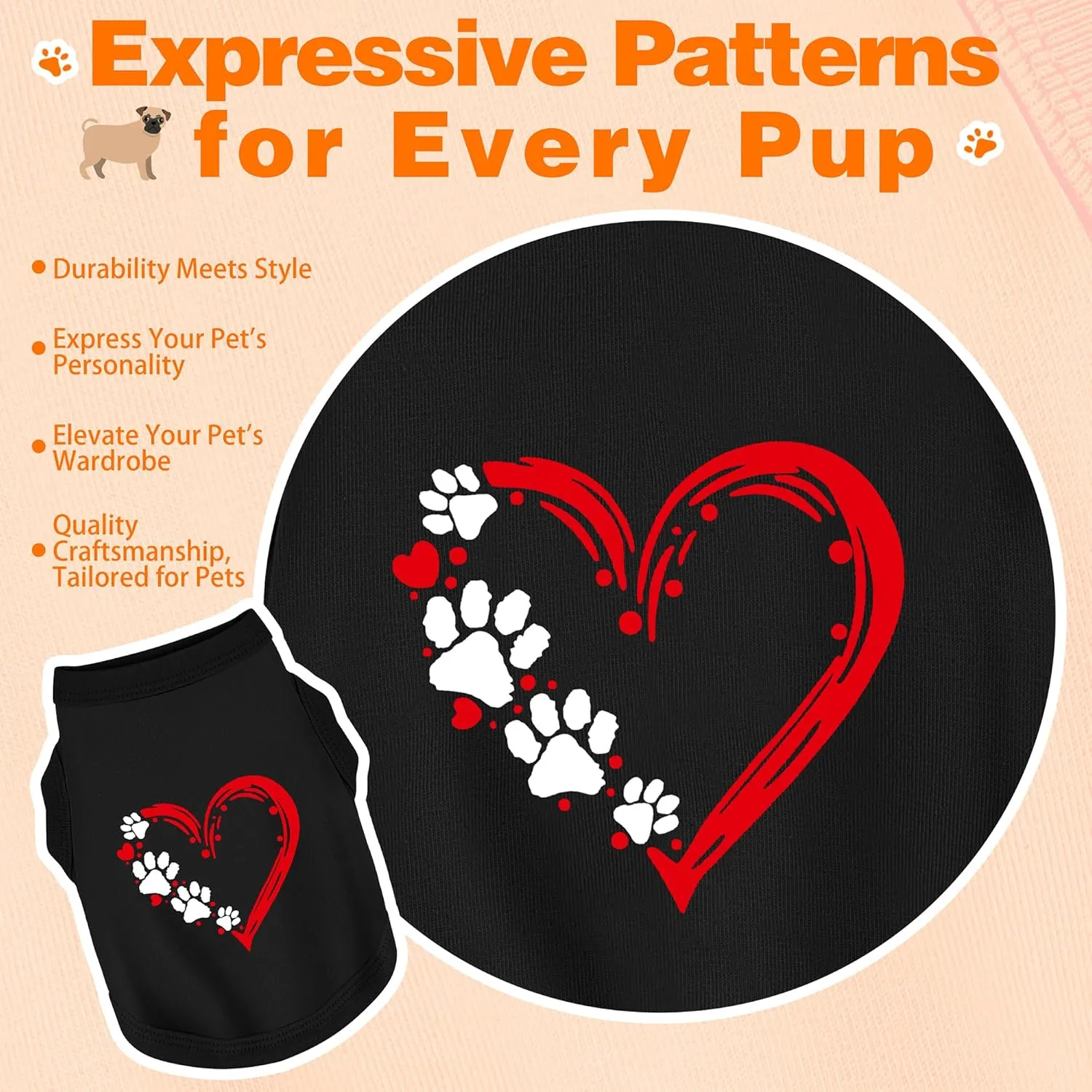 Discover Cozy Sleeveless Canine Wear: Soft, Lightweight, and Breathable Cotton Dog Shirt Featuring Heart and Paw Graphics. Vest Tank Top is Ideal for Small, Medium, and Large Breeds Black S