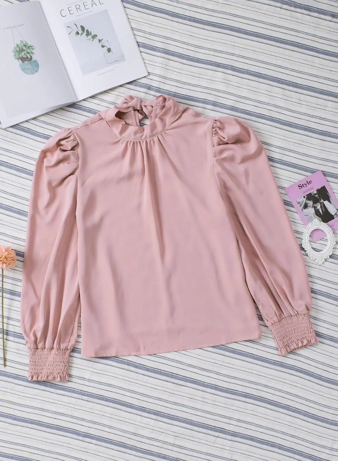 Dokotoo Womens 2024 Long Sleeve High Neck Puff Long Sleeve Casual Loose Shirts Tops and Blouses