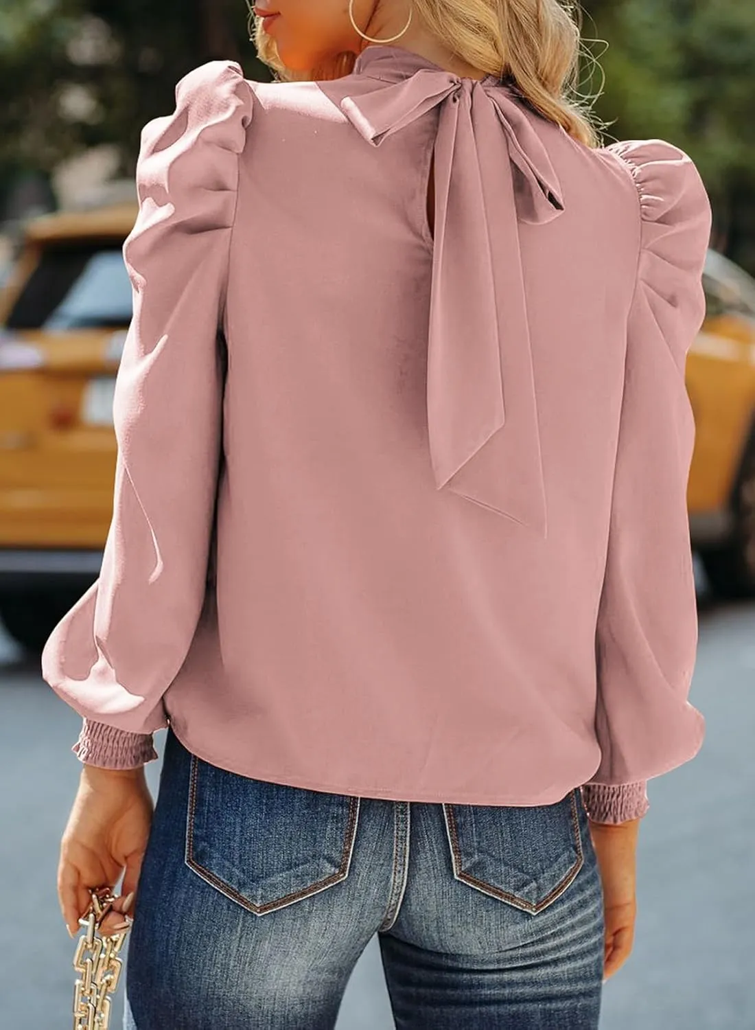 Dokotoo Womens 2024 Long Sleeve High Neck Puff Long Sleeve Casual Loose Shirts Tops and Blouses