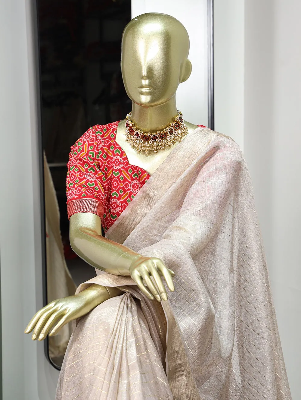 Enchanting Cream Khadi Organza Saree with Two Exquisite Blouse Options
