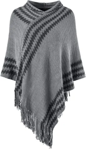 Ferand Women's Cozy Zigzag Poncho Sweater Lightweight Fringe Cape Cloak with Hood