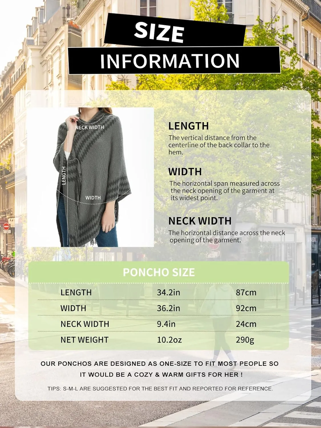 Ferand Women's Cozy Zigzag Poncho Sweater Lightweight Fringe Cape Cloak with Hood