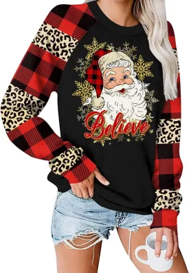 For G and PL Women's Christmas Long Sleeve Raglan Snowflake Plaid Graphic Holiday Sweatshirt