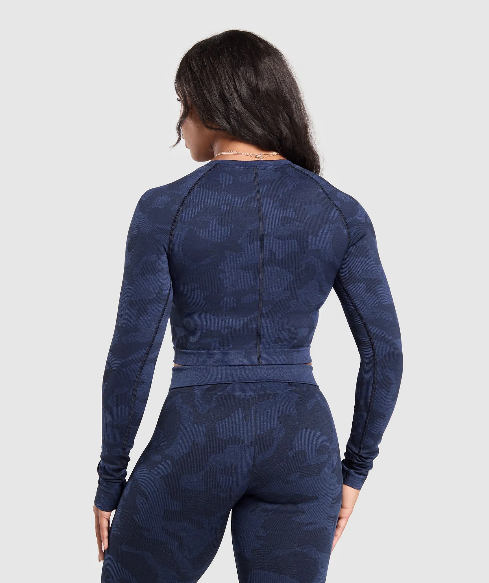 Gymshark Adapt Camo Long Sleeve Crop Top - Midnight Blue/Ash Blue