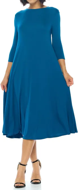 iconic luxe Women's Swing Midi Dress  3/4 Sleeve Flowy A-Line Tunic  Soft, Stretchy, Comfortable, and Versatile