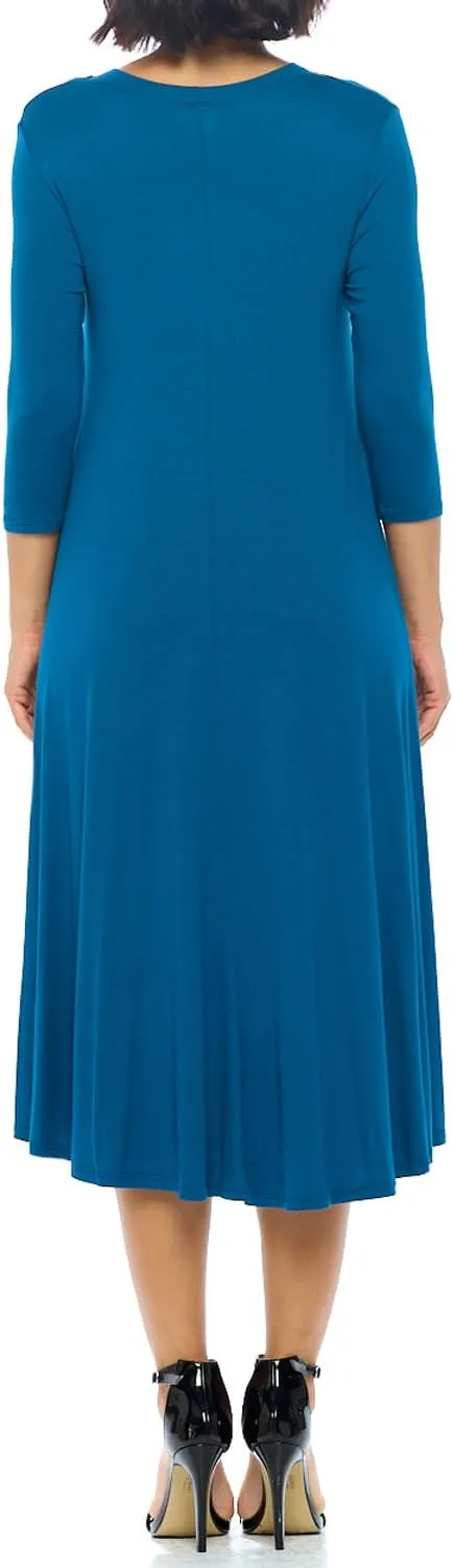 iconic luxe Women's Swing Midi Dress  3/4 Sleeve Flowy A-Line Tunic  Soft, Stretchy, Comfortable, and Versatile