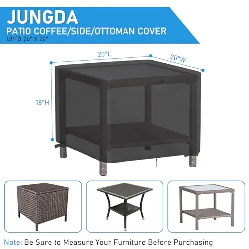 Jungda Patio Square Coffee Table Cover 20 Inch,Waterproof Outdoor Table Covers Patio Small Furniture Cover - 20 x 20 x 18 Inch