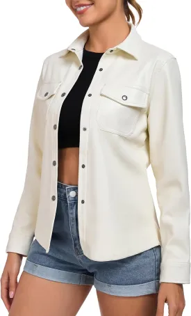 Little Donkey Andy Women's Leather Jacket Long Sleeve Waterproof Stretch Faux Leather Jacket for Women Outwear Casual