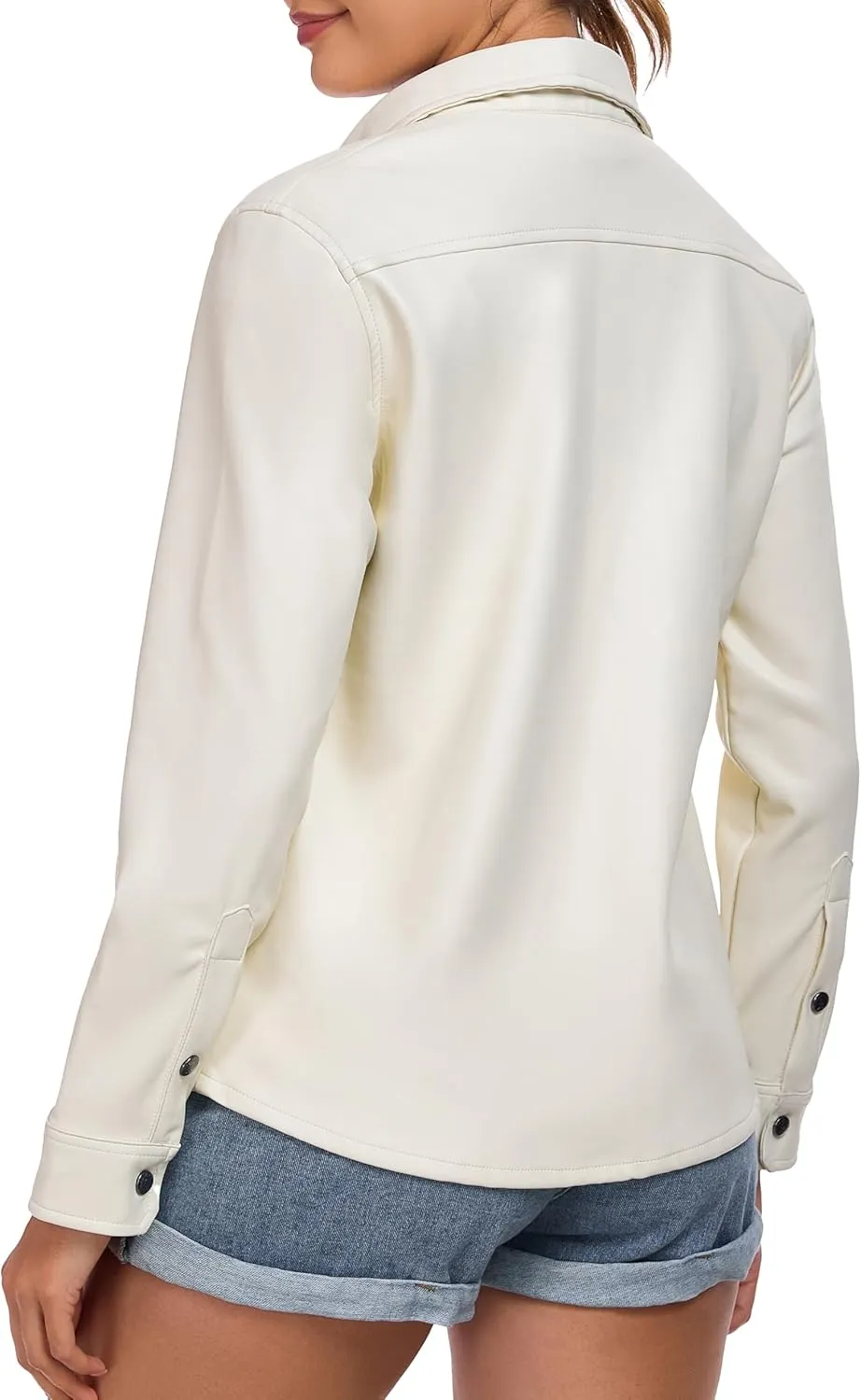 Little Donkey Andy Women's Leather Jacket Long Sleeve Waterproof Stretch Faux Leather Jacket for Women Outwear Casual
