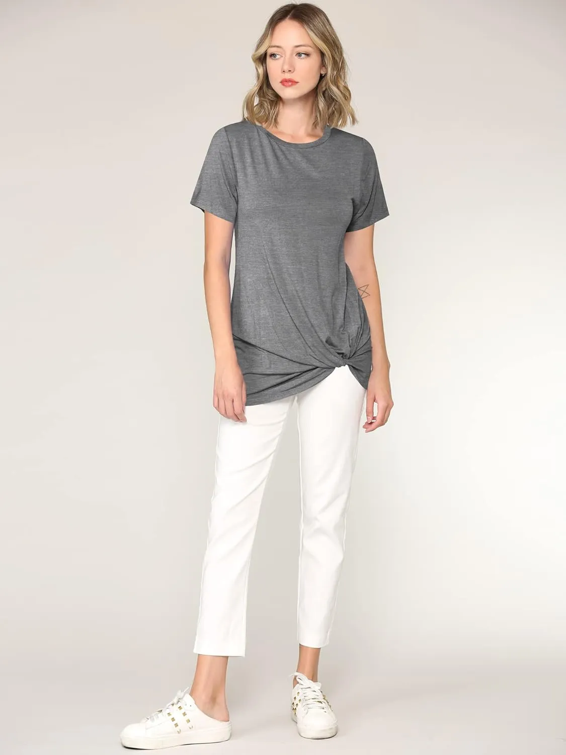 Lock and Love Women's Casual Shirts Twist Knot Tunics Tops