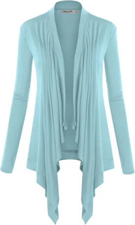 Lock and Love Women's Draped Front Open Asymmetrical Cardigan - Casual Long Sleeve Lightweight Duster