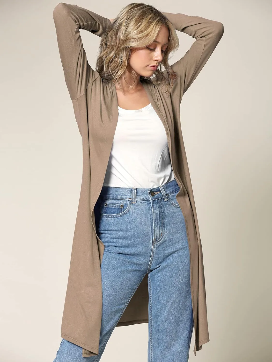 Lock and Love Women's Long Cardigan  Fall Casual Draped Open Front Lightweight Duster with Long Sleeves