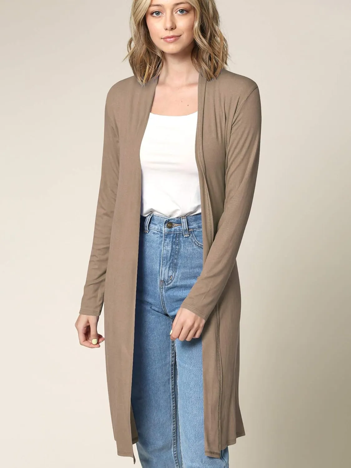 Lock and Love Women's Long Cardigan  Fall Casual Draped Open Front Lightweight Duster with Long Sleeves