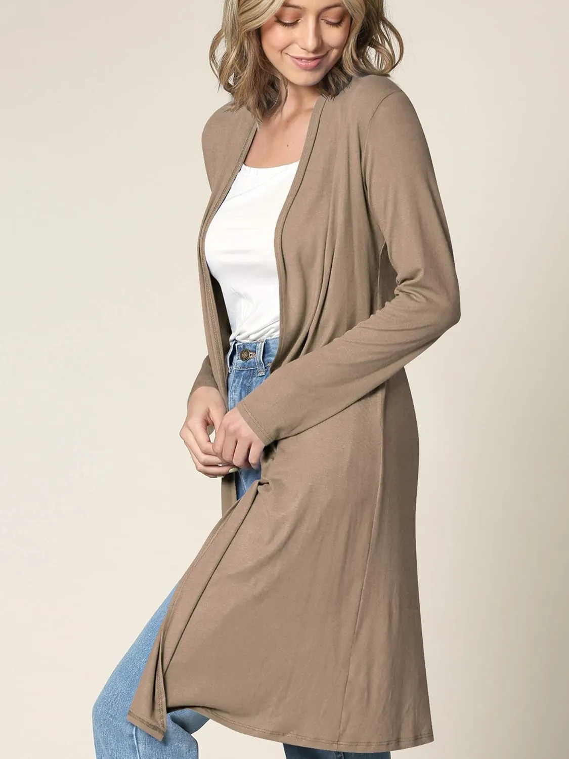 Lock and Love Women's Long Cardigan  Fall Casual Draped Open Front Lightweight Duster with Long Sleeves