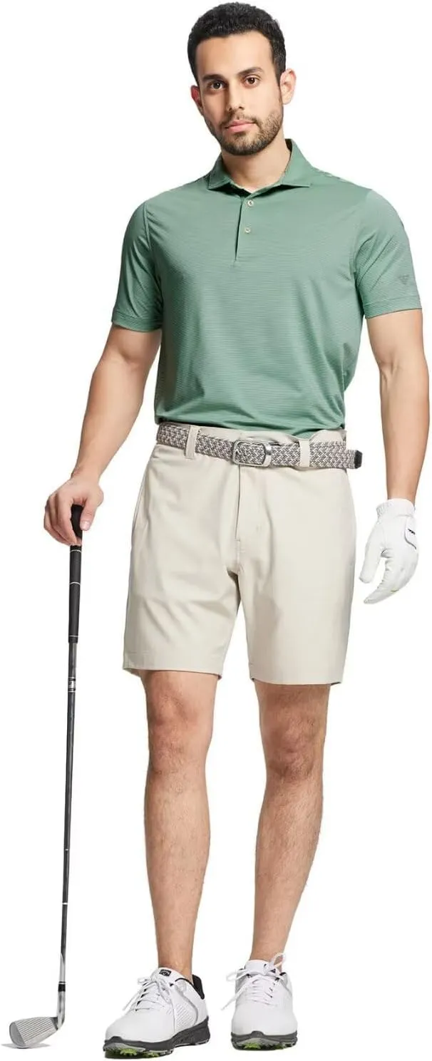 M MAELREG Short and Long Sleeve Polo Shirts for Men Dry Fit Performance Moisture Wicking Sport Pin Striped Mens Golf Shirts