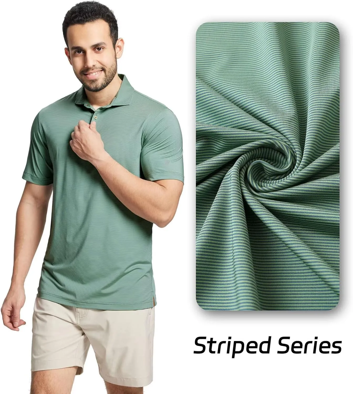 M MAELREG Short and Long Sleeve Polo Shirts for Men Dry Fit Performance Moisture Wicking Sport Pin Striped Mens Golf Shirts
