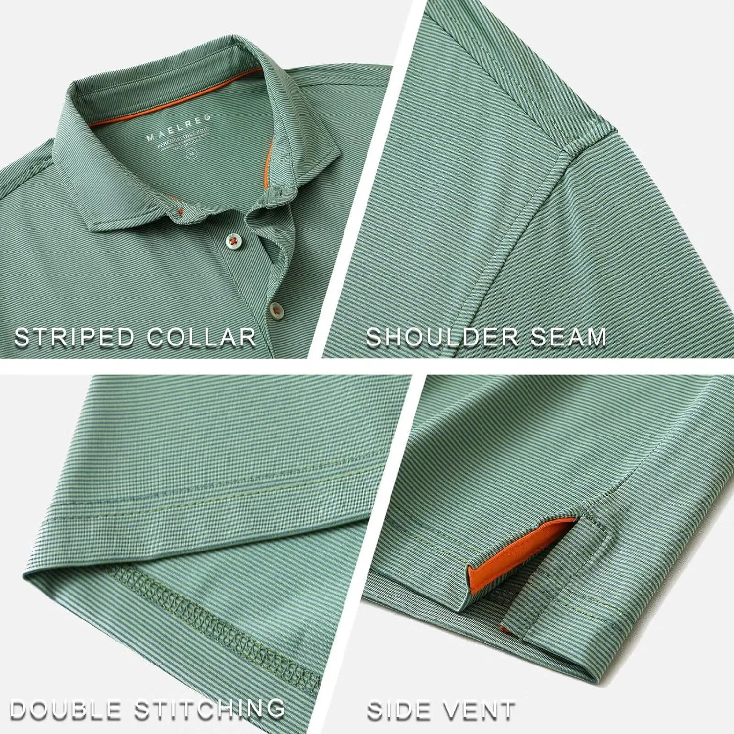 M MAELREG Short and Long Sleeve Polo Shirts for Men Dry Fit Performance Moisture Wicking Sport Pin Striped Mens Golf Shirts