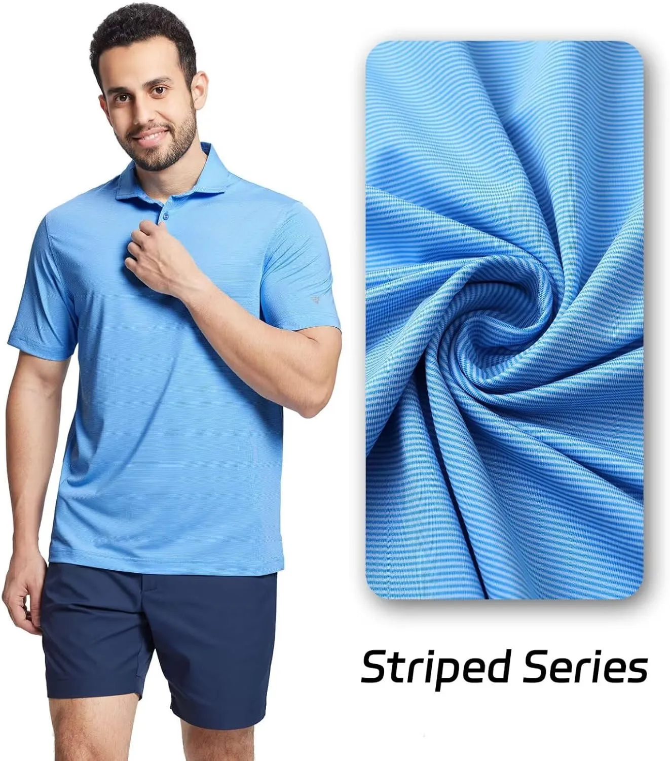 M MAELREG Short and Long Sleeve Polo Shirts for Men Dry Fit Performance Moisture Wicking Sport Pin Striped Mens Golf Shirts