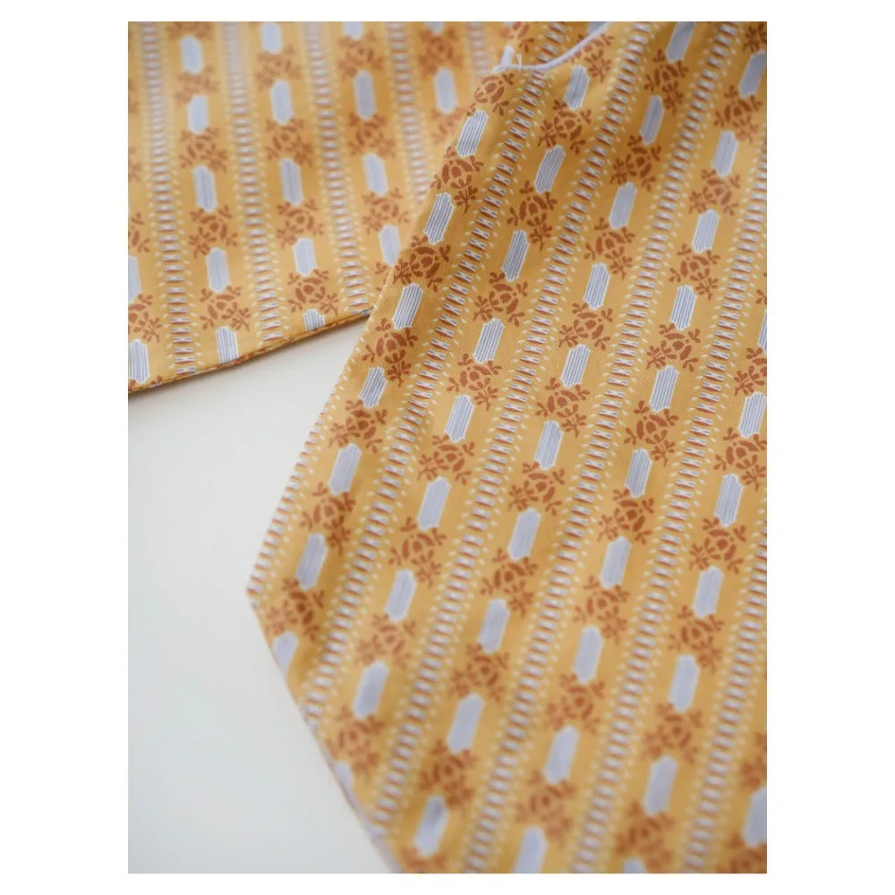 MaNa Girls' Cotton Top with Handmade Frog Buttons and Oversized Sleeves - Orange Print