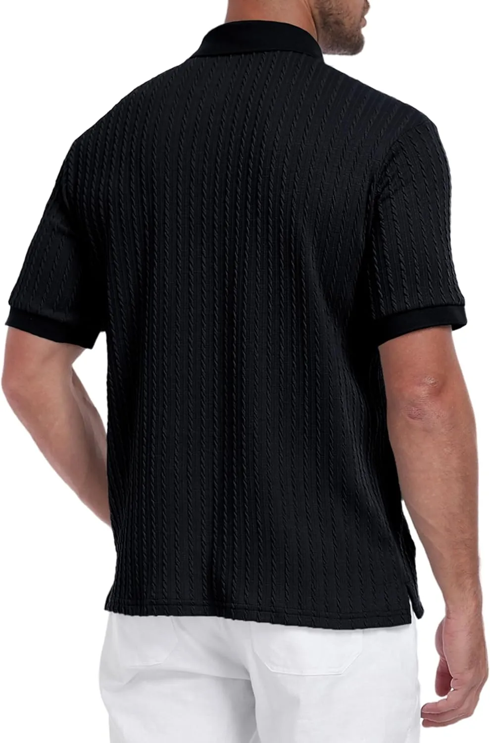 Mens Knit Polo Shirts Casual Stylish V Neck Short Sleeve Sweater Polo Knitted Textured Johnny Collar Tops Fashion 2025