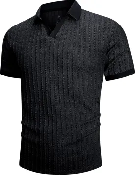 Mens Knit Polo Shirts Casual Stylish V Neck Short Sleeve Sweater Polo Knitted Textured Johnny Collar Tops Fashion 2025