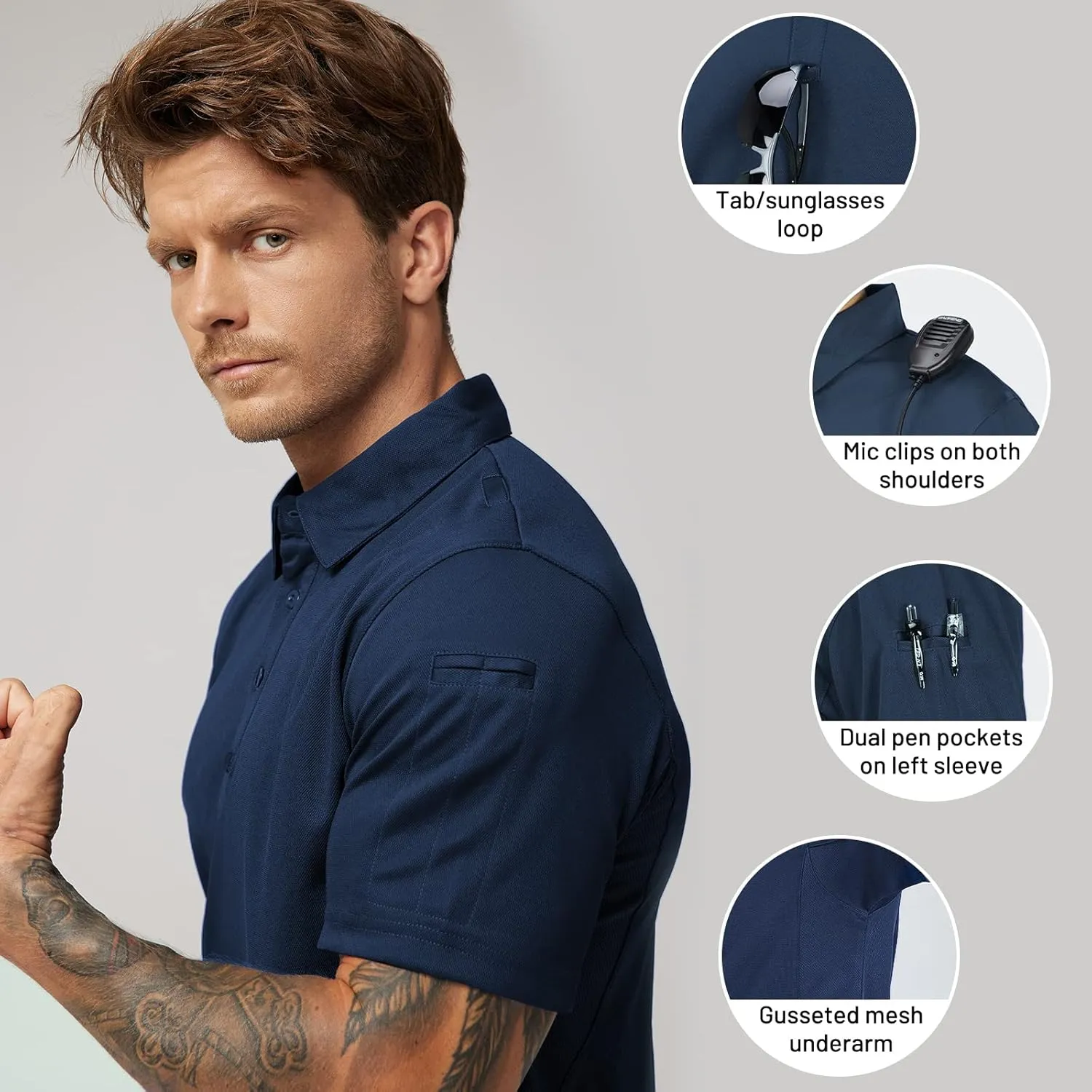 MIER Men's Outdoor Performance Tactical Polo Shirts Short and Long Sleeve, Moisture-Wicking
