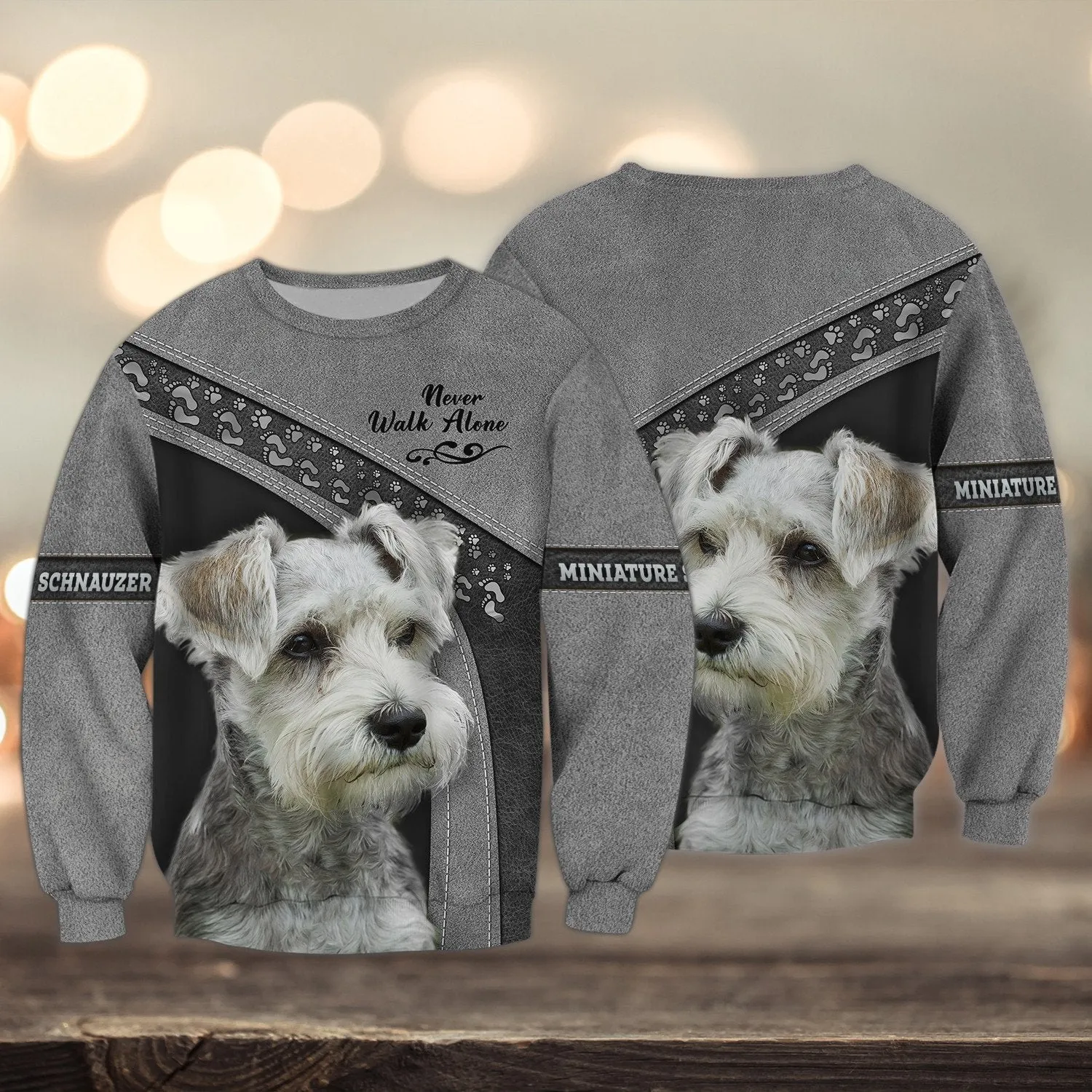 Miniature Schnauzer Pink Grey Love Never Walk Alone 3D Full Print Sweatshirt