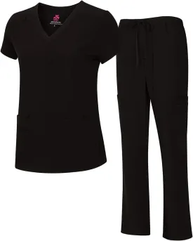 Natural Uniforms Women's Cool Stretch V-Neck Top and Cargo Pant Scrub Set with Regular and Petite Sizes