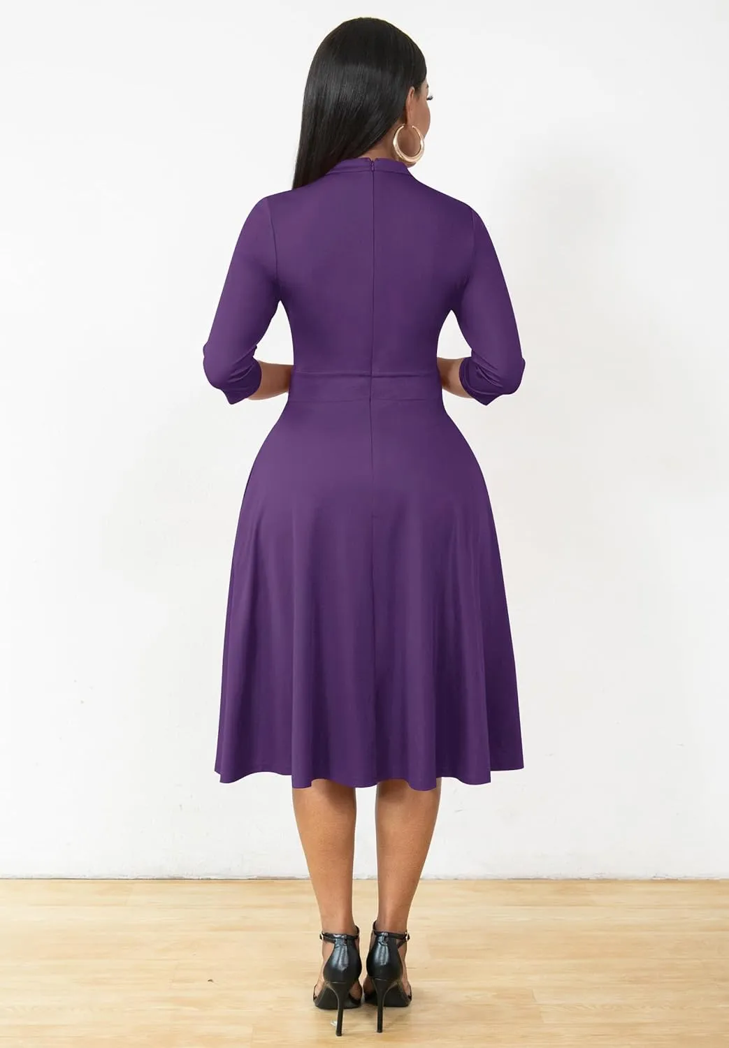 Nmoder Casual Dresses for Women Semi Formal Fit and Flare 3/4 Sleeve A-line Church Work Dress with Pockets