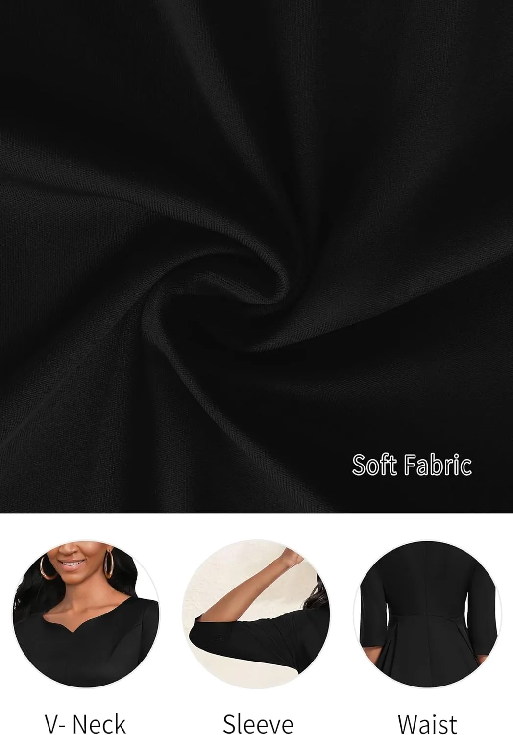 Nmoder Midi Dresses for Women Casual Fit and Flare A-Line Swing Dress 3/4 Sleeve Church Cocktail Dress with Pockets