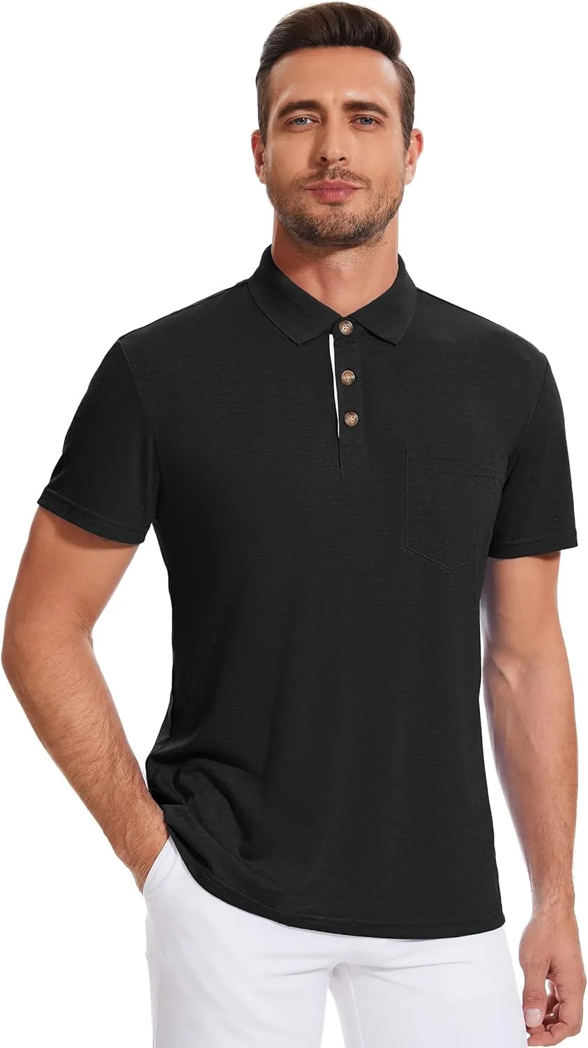 Polo Shirts for Men Basic Short Sleeve Shirt Button Solid Color Casual Tees Golf Stylish Tops