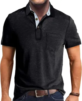 Polo Shirts for Men Basic Short Sleeve Shirt Button Solid Color Casual Tees Golf Stylish Tops