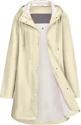 Rain Jacket Womens Waterproof with Hood, Long Rain Coat Windproof Windbreaker Outdoor Rain Trench Coat S-XXL