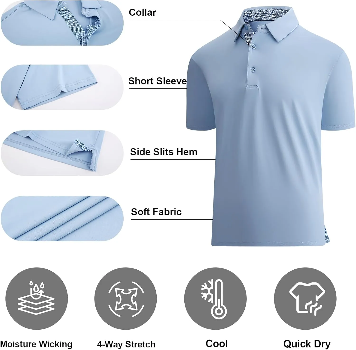 SAMERM Golf Shirts for Men Dry Fit Short Sleeve Moisture Wicking Casual Solid Stylish Mens Polo Shirts