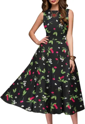 Simple Flavor Women's Vintage Dress Sleeveless O-Neck Party Cocktail Dress
