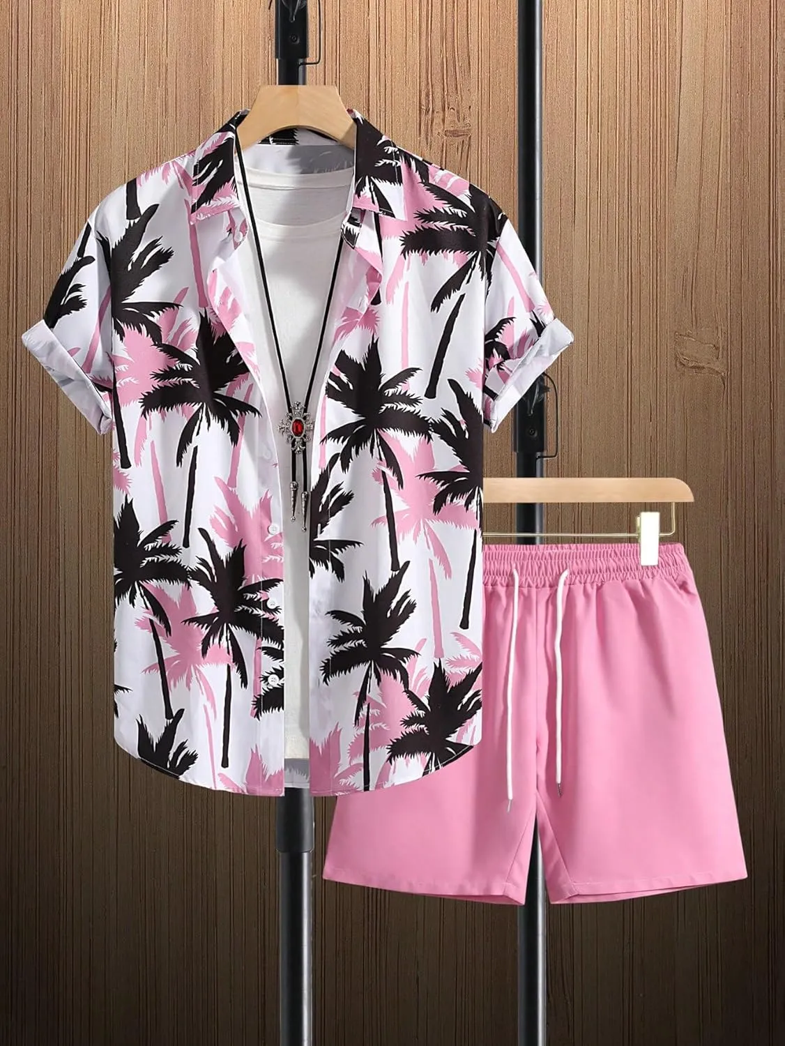 SOLY HUX Men's 2 Piece Outfits Tropical Print Short Sleeve Button Down Hawaiian Shirt and Shorts Set