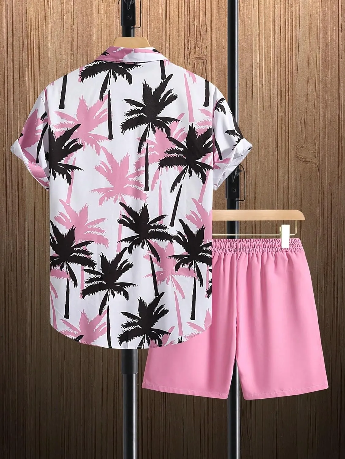 SOLY HUX Men's 2 Piece Outfits Tropical Print Short Sleeve Button Down Hawaiian Shirt and Shorts Set