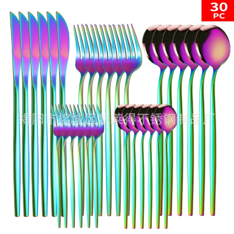 Stainless Steel Knife and Forks 30-Piece Set Portuguese Tableware Golden Set  Western Food Steak Knife Fork and Spoon
