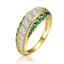 Sterling Silver 14K Gold Plated and Emerald Cubic Zirconia Coctail Ring