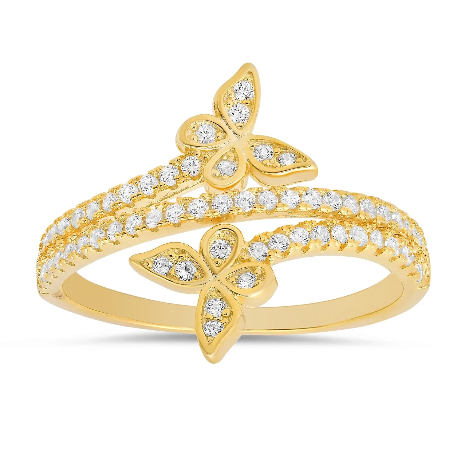 Sterling Silver CZ Butterfly Crossover Ring