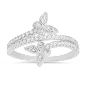 Sterling Silver CZ Butterfly Crossover Ring