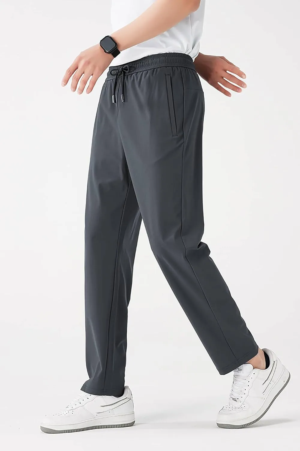 Stretch Casual Pants for Short Men 27-28 Inch Inseam Ripstop Athletic Cool Touch Straight Fit Joggers Zip Pockets