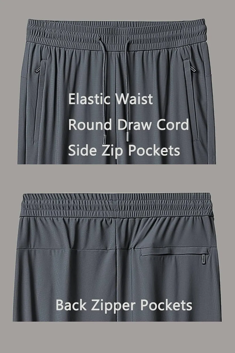 Stretch Casual Pants for Short Men 27-28 Inch Inseam Ripstop Athletic Cool Touch Straight Fit Joggers Zip Pockets