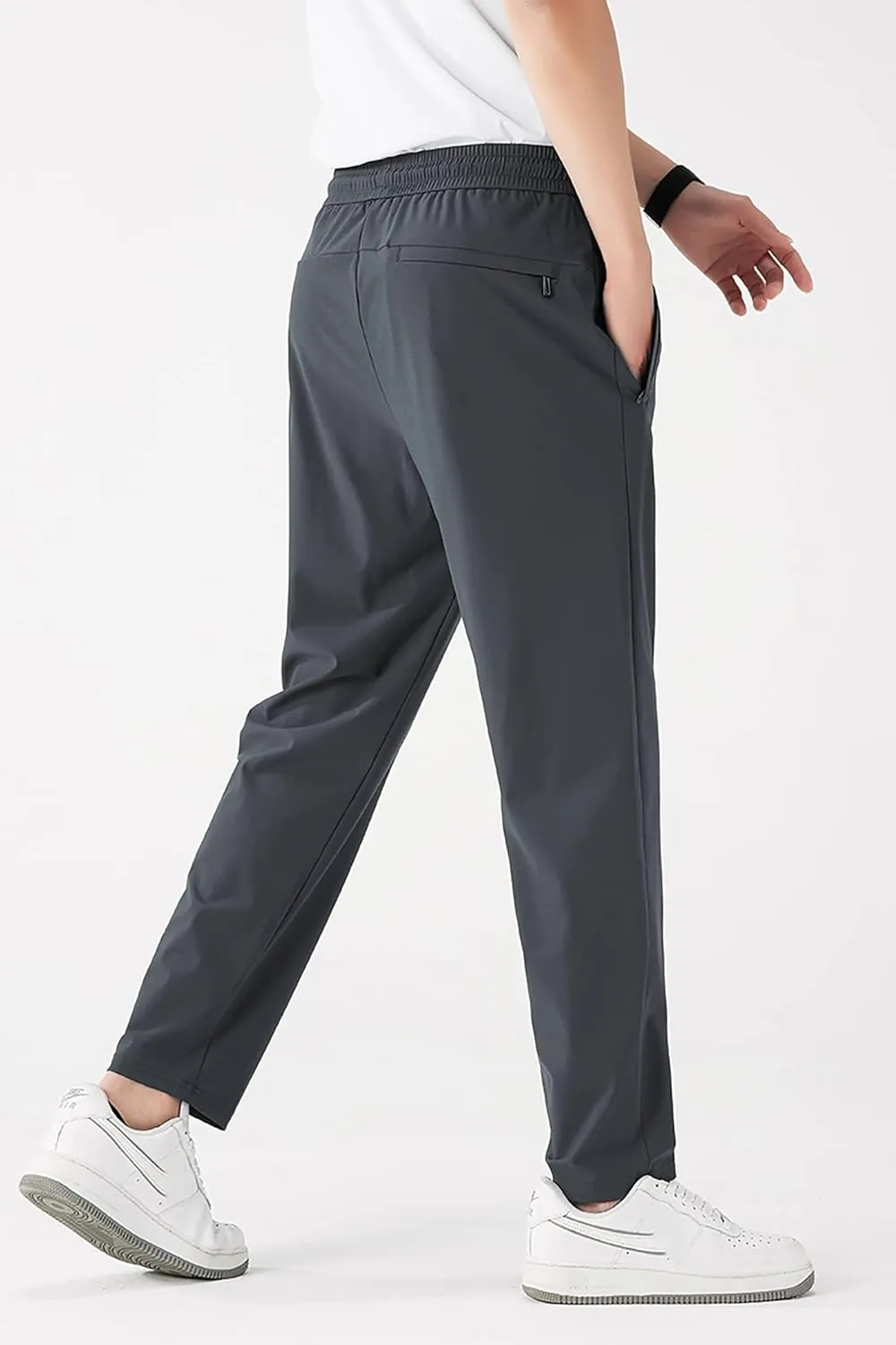 Stretch Casual Pants for Short Men 27-28 Inch Inseam Ripstop Athletic Cool Touch Straight Fit Joggers Zip Pockets
