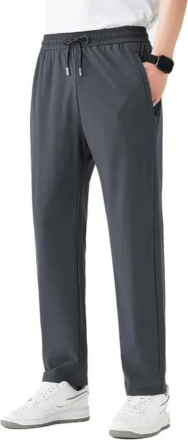Stretch Casual Pants for Short Men 27-28 Inch Inseam Ripstop Athletic Cool Touch Straight Fit Joggers Zip Pockets